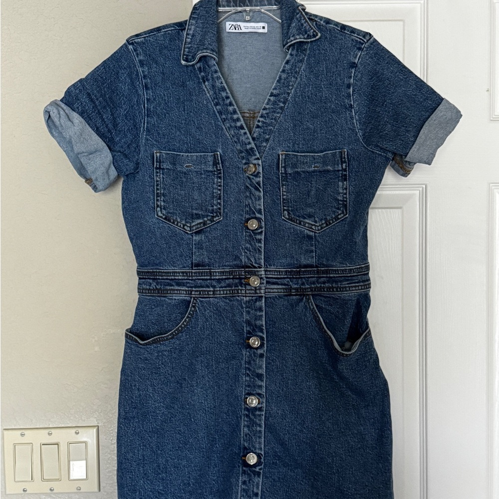 Zara Indigo Button-Front Denim Dress